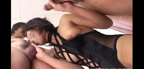  Tsubasa Okina Asian milf in sexy black lingerie gets pussy fingered